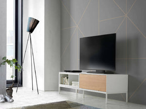 ANGEL CERDÁ Mueble TV de madera blanca, roble y acero blanco